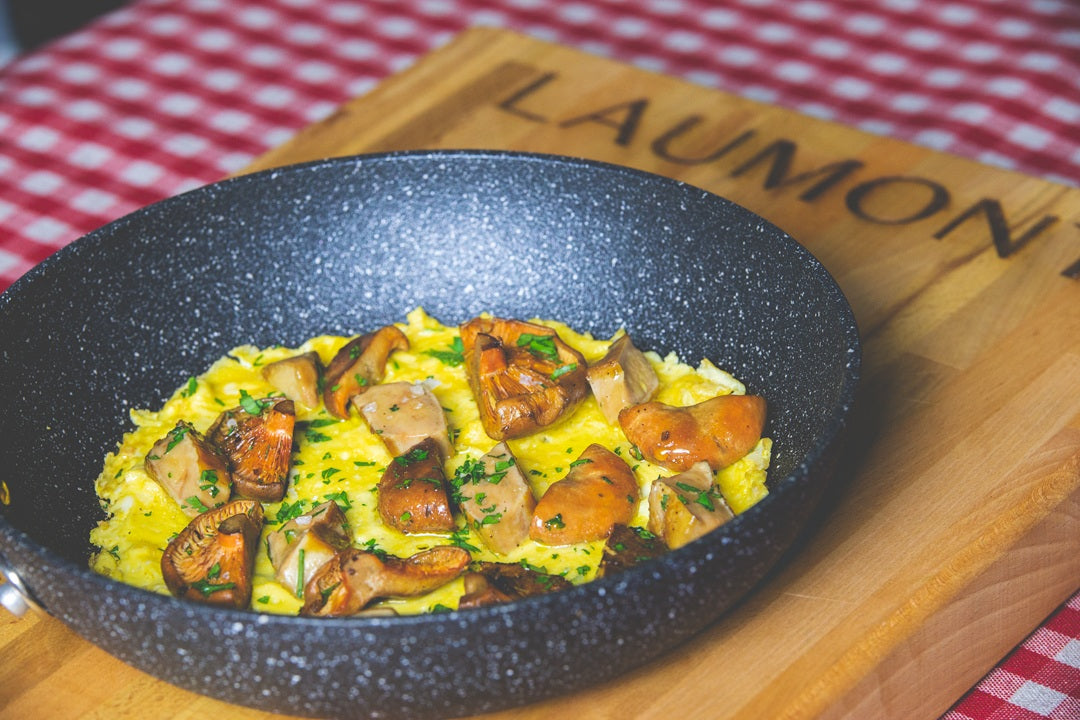Omelette ouverte aux lactaires délicieux et foie de canard
