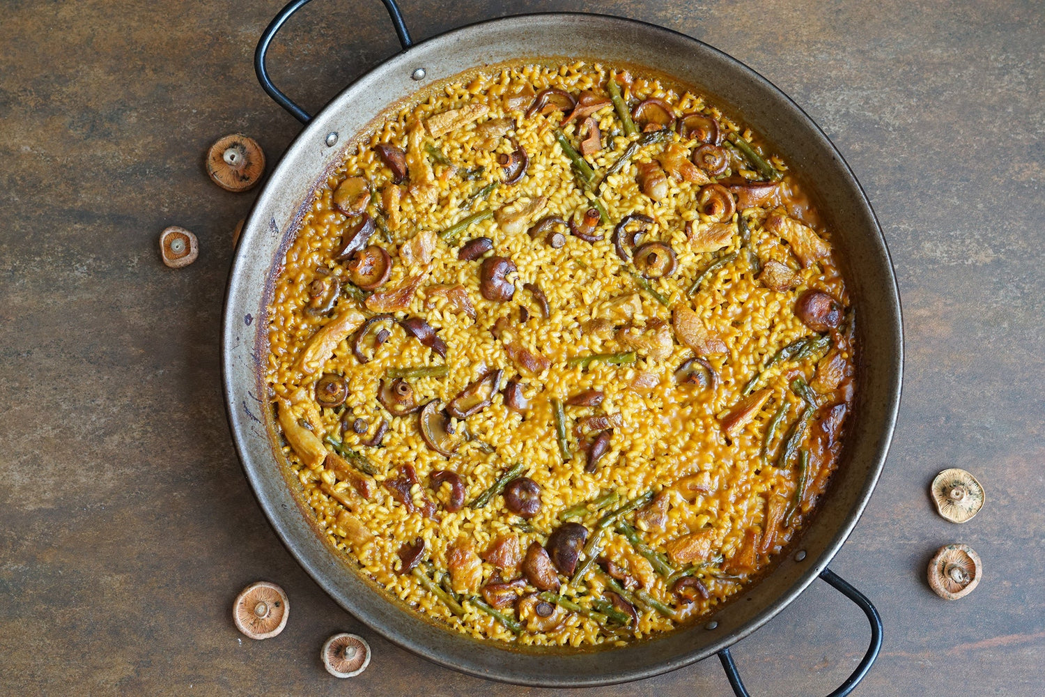 Riz sec aux lactaires et à la presa ibérique