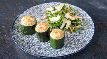 Courgette farcie aux petits légumes et aux mousserons